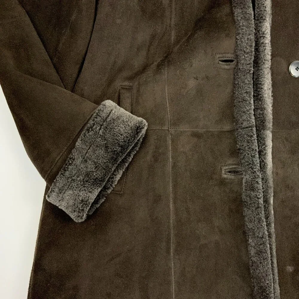 Marco Gianotti Macy's Brown Genuine Sherling Hooded Coat Sz 8 - Picture 12 of 16